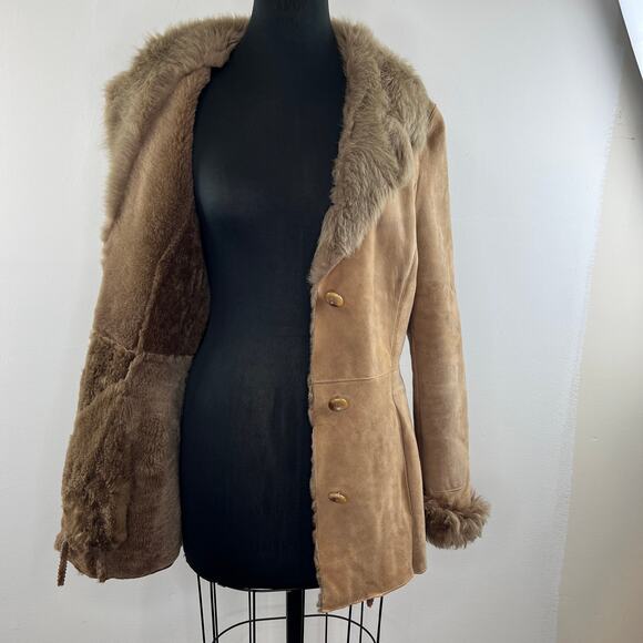 ZARA Woman Brown Shearling Suede Button-Down Fur Jacket Coat M Medium Y2K GenZ - Picture 6 of 8